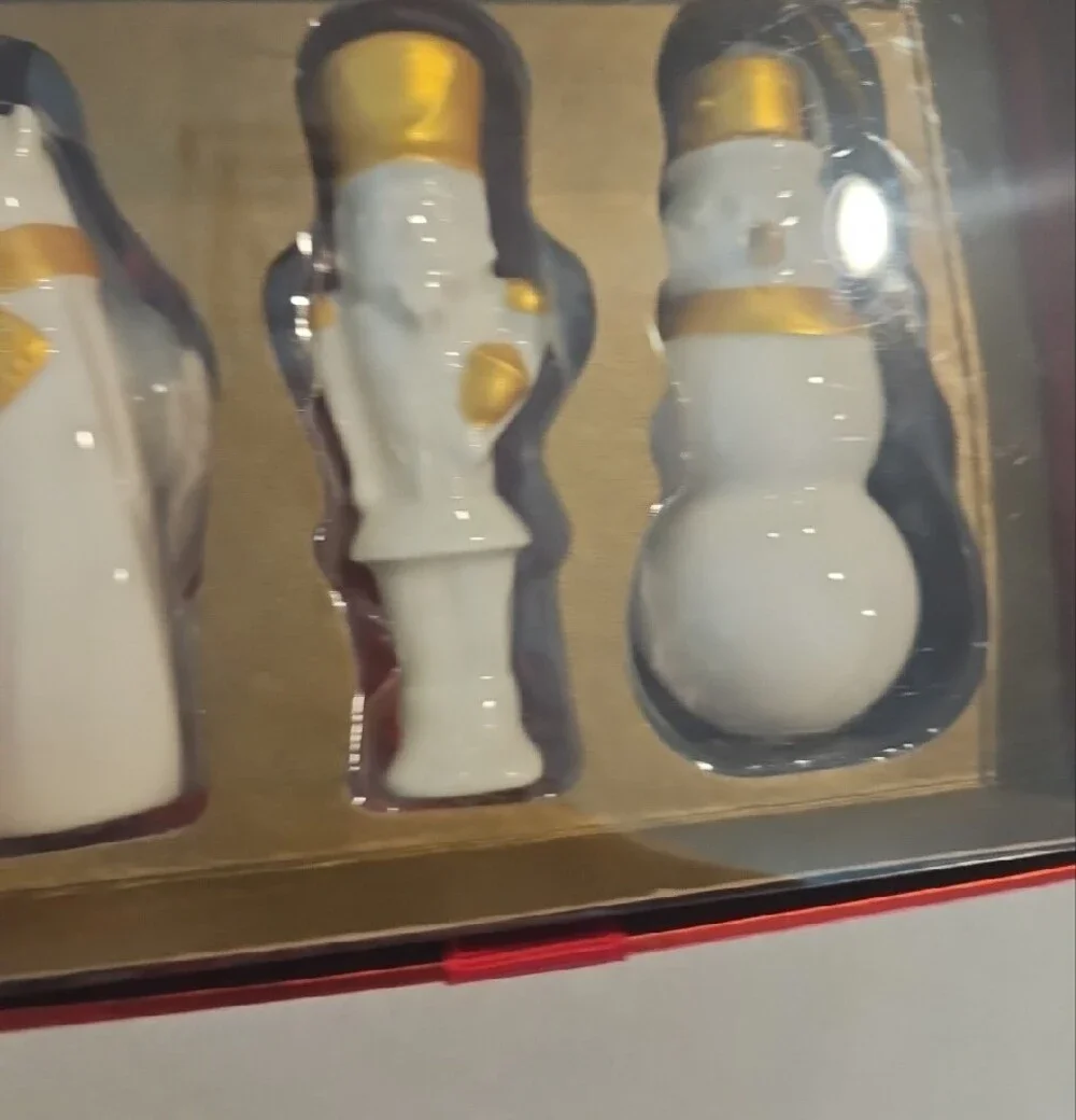 Starbucks White and Gold Holiday Ornament Set - Fox Nutcracker Snowman